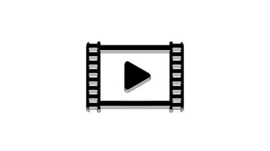 Siyah Oyun Video simgesi beyaz arkaplanda izole edildi. Oyun işaretli film şeridi. 4K Video hareketli grafik canlandırması.