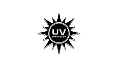 Black UV protection icon isolated on white background. Ultra violet rays radiation. SPF sun sign. 4K Video motion graphic animation.