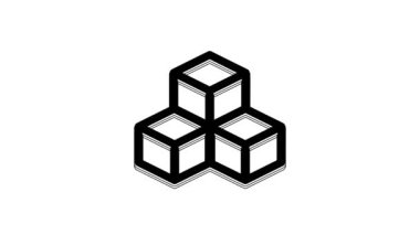 Beyaz arkaplanda siyah Isometric küp simgesi izole edildi. Geometrik küp katı simge. 3 boyutlu kare işareti. Kutu sembolü. 4K Video hareketli grafik canlandırması.