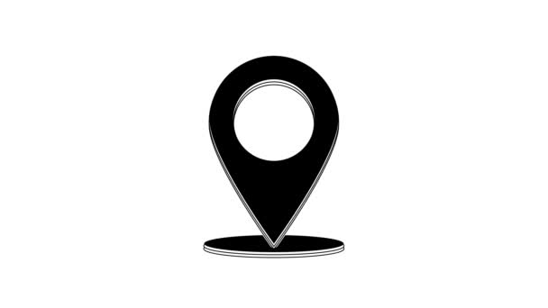Icono Pin Mapa Negro Aislado Sobre Fondo Blanco Navegación Puntero — Vídeos de Stock