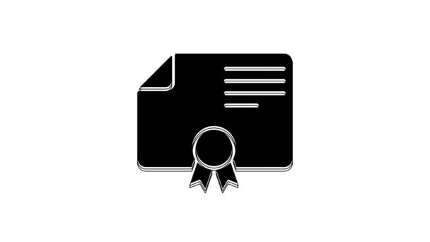 Das Schwarze Symbol Der Zertifikatsvorlage Isoliert Auf Weißem Hintergrund Leistung — Stockvideo
