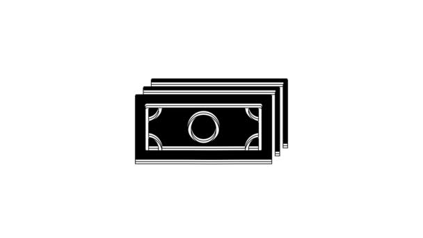 黑色堆栈纸钞现金图标孤立在白色背景 钞票堆积如山 比尔货币 4K视频运动图形动画 — 图库视频影像
