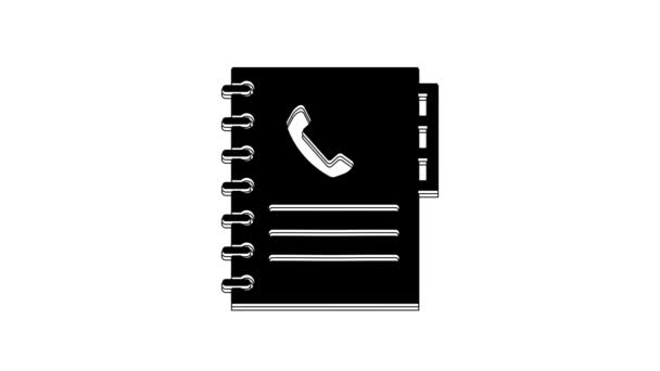 Μαύρο Εικονίδιο Τηλεφωνικού Καταλόγου Απομονωμένο Λευκό Φόντο Βιβλίο Διευθύνσεων Τηλεφωνικός — Αρχείο Βίντεο