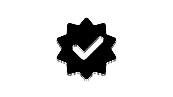 Black Approved Certified Medal Check Mark Icon Isolated White Background — Vídeos de Stock