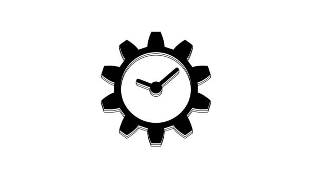 Μαύρο Εικονίδιο Διαχείρισης Χρόνου Απομονωμένο Λευκό Φόντο Ρολόι Και Γρανάζι — Αρχείο Βίντεο