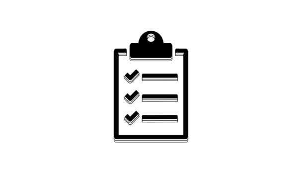 Black Clipboard Checklist Icon Isolated White Background Video Motion Graphic — Stock Video