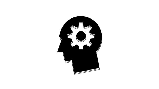 Black Human Head Gear Icon Isolated White Background Artificial Intelligence — Stockvideo