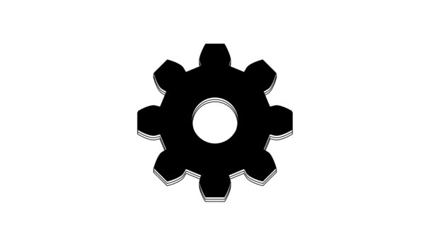ブラックギアのアイコンはホワイトの背景に隔離されています 歯車の設定記号 コグのシンボル 4Kビデオモーショングラフィックアニメーション — ストック動画