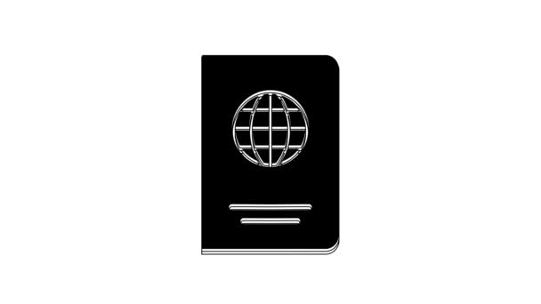 Pasaporte Negro Con Icono Datos Biométricos Aislado Sobre Fondo Blanco — Vídeo de stock