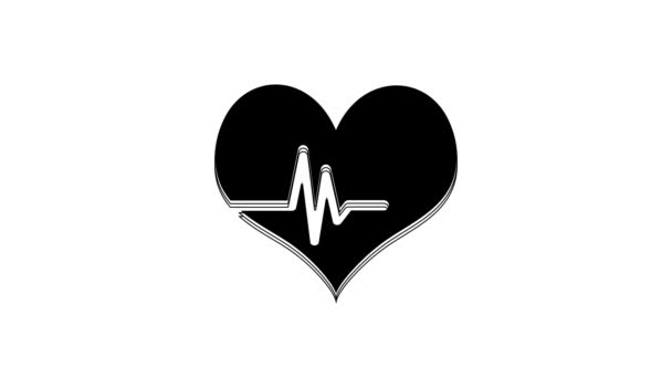 Чорна Піктограма Частоти Серцевих Скорочень Ізольована Білому Тлі Знак Серцебиття — стокове відео