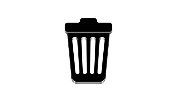 Black Trash Can Icon Isolated White Background Garbage Bin Sign — Stock video