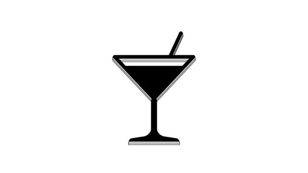 Siyah Martini Cam Ikonu Beyaz Arka Planda Izole Edilmiş Kokteyl — Stok video
