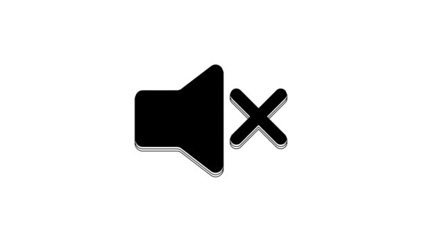 黑色音箱沉默图标孤立在白色背景 没有声音图标 卷关闭符号 4K视频运动图形动画 — 图库视频影像
