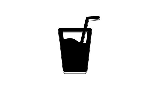 Vidrio Negro Con Agua Tubo Para Beber Icono Aislado Sobre — Vídeo de stock