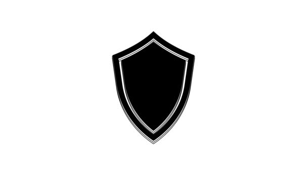 Icona Black Shield Isolata Sfondo Bianco Segno Guardia Animazione Grafica — Video Stock