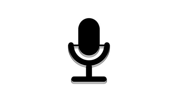 Ícone Microfone Preto Isolado Fundo Branco Microfone Rádio Aéreo Sinal — Vídeo de Stock