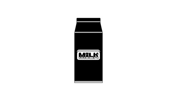 Black Paper Paket För Mjölk Ikon Isolerad Vit Bakgrund Mjölkpaketskylt — Stockvideo