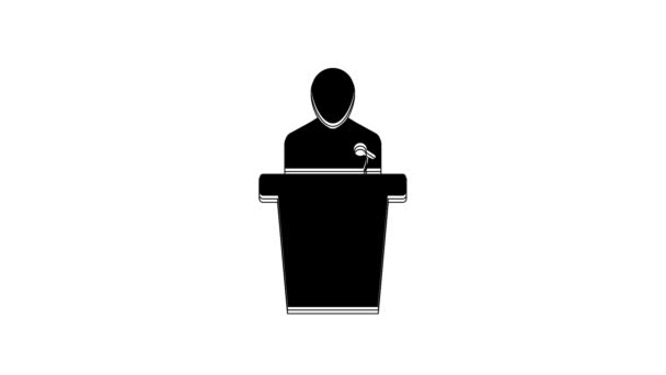 Ikona Black Speaker Odizolowana Białym Tle Mówi Mówca Trybuny Przemówienie — Wideo stockowe