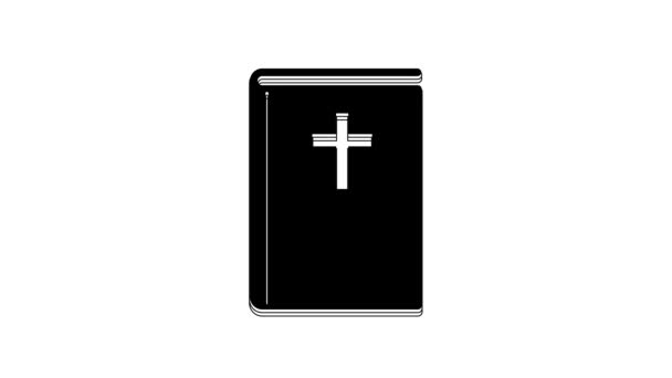 Fekete Szent Biblia Ikon Elszigetelt Fehér Háttérrel Videó Mozgás Grafikus — Stock videók