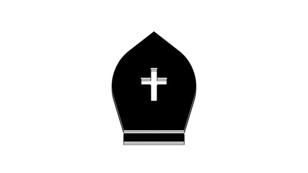 Black Pope Hat Icon Isolated White Background Christian Hat Sign — стоковое видео