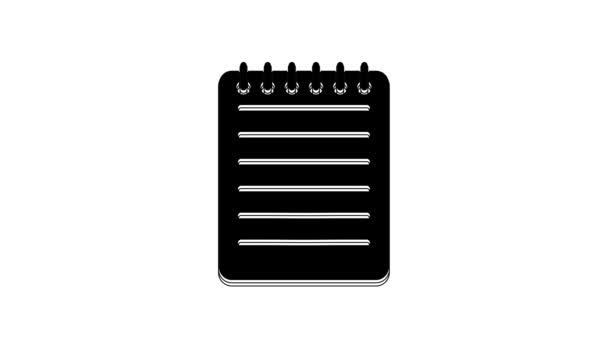 黑色笔记本图标孤立在白色背景 螺旋记事本图标 写字板 生意的日记 笔记本封面设计 4K视频运动图形动画 — 图库视频影像