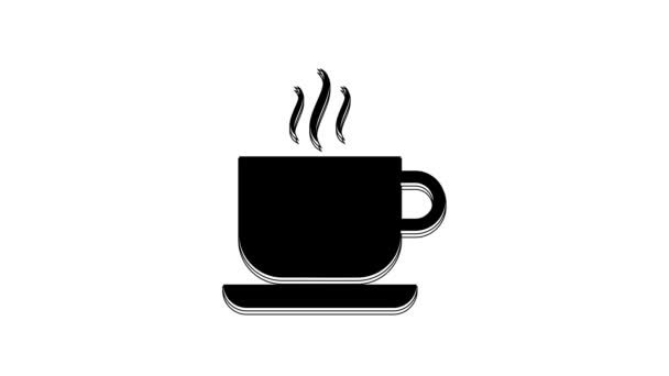 Black Coffee Cup Icon Isolated White Background Tea Cup Hot — Stock Video