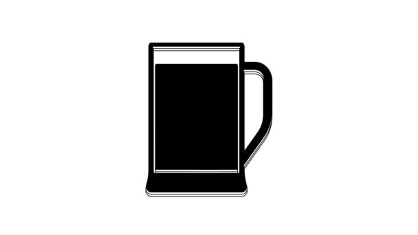 Cristal Negro Cerveza Icono Aislado Sobre Fondo Blanco Animación Gráfica — Vídeo de stock