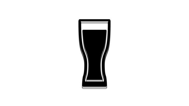 Schwarzes Glas Bier Symbol Isoliert Auf Weißem Hintergrund Video Motion — Stockvideo