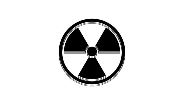 白色背景上孤立的黑色放射性图标 放射性有毒符号 辐射危险信号 4K视频运动图形动画 — 图库视频影像