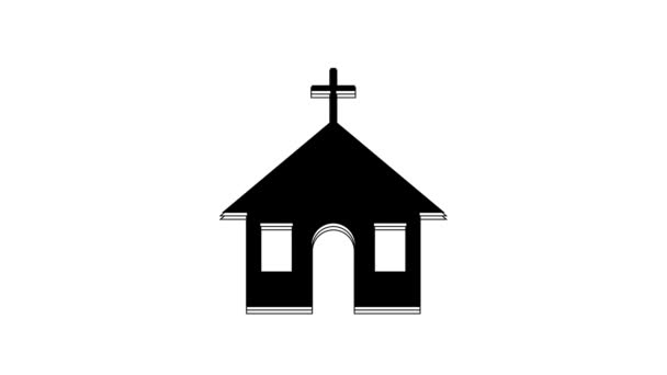 Ícone Construção Igreja Negra Isolado Fundo Branco Igreja Cristã Religião — Vídeo de Stock