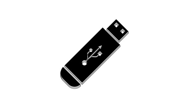 Siyah Usb Flash Disk Simgesi Beyaz Arkaplanda Izole Edildi Video — Stok video