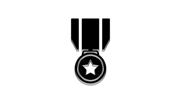 Czarny Medal Ikoną Gwiazdy Białym Tle Znak Osiągnięć Zwycięzcy Medal — Wideo stockowe
