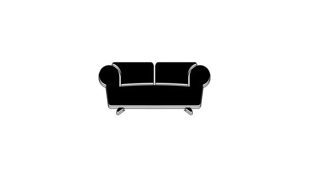 Schwarzes Sofa Symbol Isoliert Auf Weißem Hintergrund Video Motion Grafik — Stockvideo