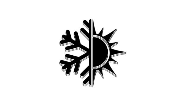 Negro Símbolo Frío Caliente Icono Sol Copo Nieve Aislado Sobre — Vídeo de stock