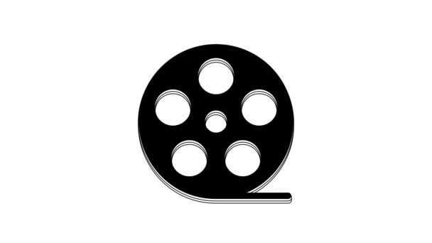 Icono Carrete Película Negra Aislado Sobre Fondo Blanco Animación Gráfica — Vídeos de Stock