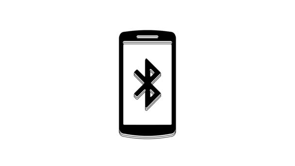 Smartphone Noir Avec Icône Symbole Bluetooth Isolé Sur Fond Blanc — Video