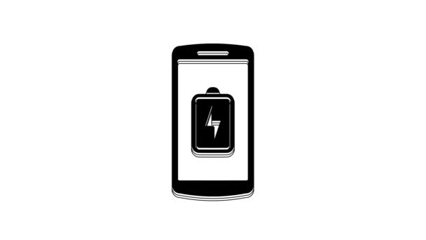 Svart Smartphone Batteri Laddnings Ikon Isolerad Vit Bakgrund Telefon Med — Stockvideo