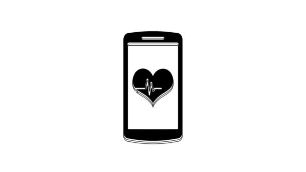 Smartphone Preto Com Ícone Função Monitor Frequência Cardíaca Isolado Fundo — Vídeo de Stock