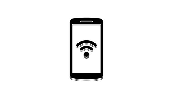 Black Smartphone Free Wireless Connection Icon Isolated White Background Wireless — Stockvideo