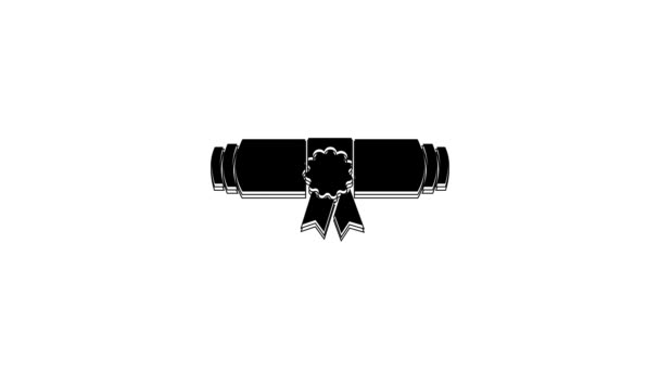 Black Diploma Rolled Scroll Stamp Ribbon Icon Isolated White Background — Wideo stockowe