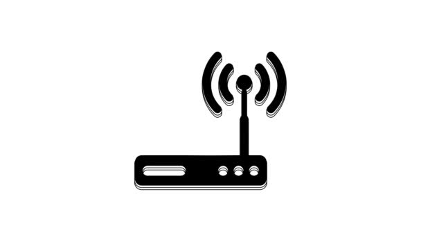 Μαύρο Router Και Σήμα Σύμβολο Εικονίδιο Απομονώνονται Λευκό Φόντο Ασύρματος — Αρχείο Βίντεο