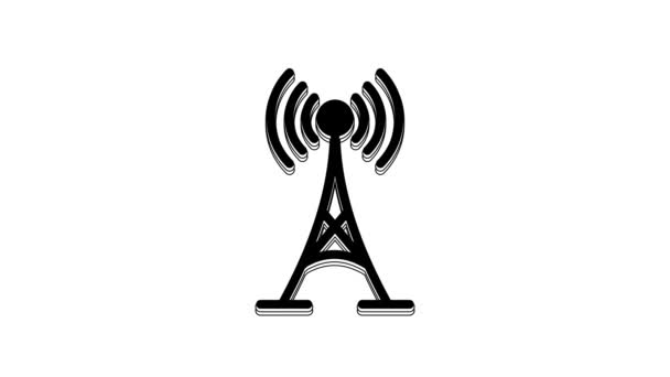 Ikona Černé Antény Izolovaná Bílém Pozadí Rádiová Anténa Bezdrátová Technologie — Stock video