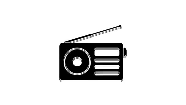 Radio Noire Avec Icône Antenne Isolée Sur Fond Blanc Animation — Video