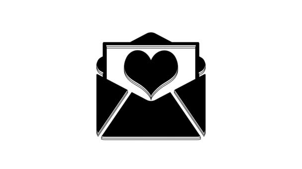 Black Envelope Valentine Heart Icon Isolated White Background Letter Love — Stock Video
