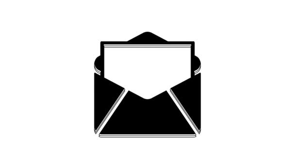 黑色邮件和电子邮件图标孤立在白色背景 信封符号电子邮件 电子邮件信息签名 4K视频运动图形动画 — 图库视频影像