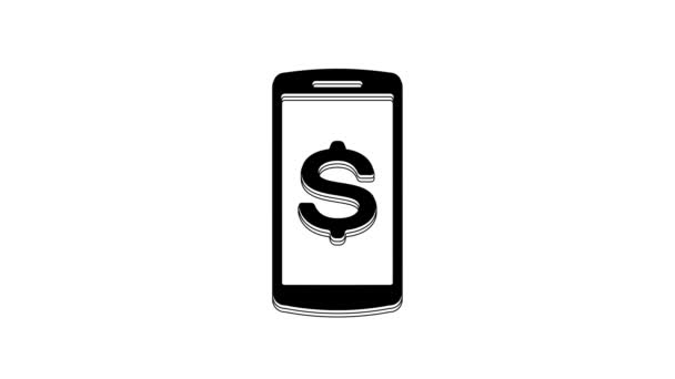 Μαύρο Smartphone Σύμβολο Δολάριο Εικονίδιο Απομονώνονται Λευκό Φόντο Διαδικτυακή Ιδέα — Αρχείο Βίντεο