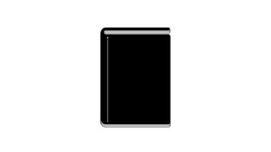 Siyah Kitap simgesi beyaz arkaplanda izole edildi. 4K Video hareketli grafik canlandırması.