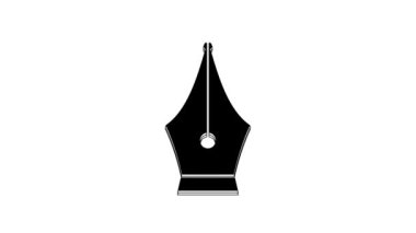 Siyah Çeşme kalem ucu simgesi beyaz arkaplanda izole edildi. Kalem aleti işareti. 4K Video hareketli grafik canlandırması.