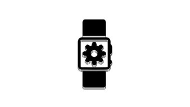 Black Smartwatch setting icon isolated on white background. Smart watch settings. 4K Video motion graphic animation.