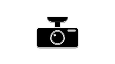 Beyaz arkaplanda siyah araba DVR simgesi izole edildi. Araba dijital video kaydedici ikonu. 4K Video hareketli grafik canlandırması.